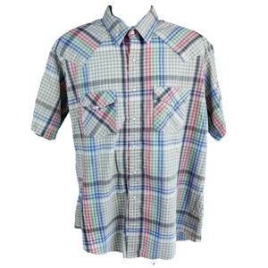 VTG Western Frontier Pearl Snap Shirt Striped XL Made In USA Short Sleeve Rodeo